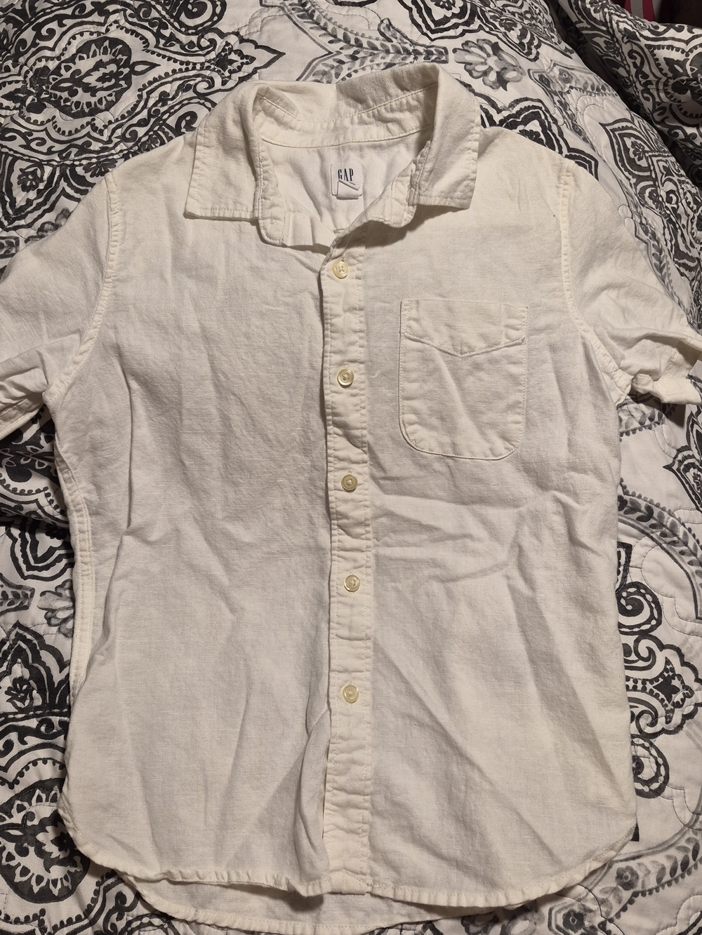 GAP Kid’s White Short Sleeve Button-Down Shirt with Chest Pocket